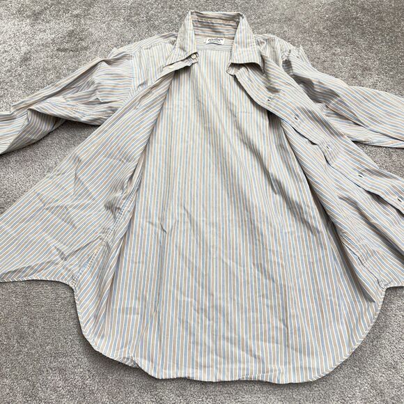 Oleg Cassini For Boonshaft Vintage Dress Shirt Mens 16 33 Brown Blue Striped USA - Picture 6 of 14
